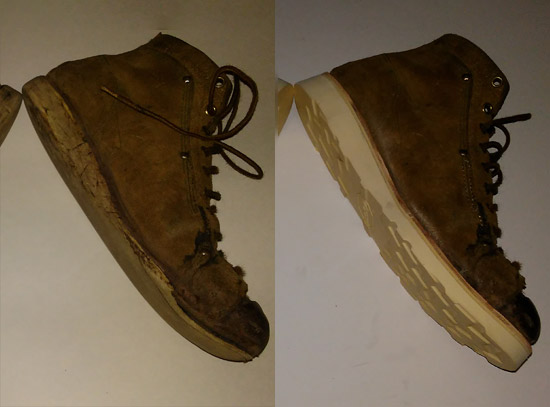 Work Boots Before & After Repaired Soles